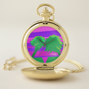 Mt. Sunset Pink Green Purple Pocket Watch