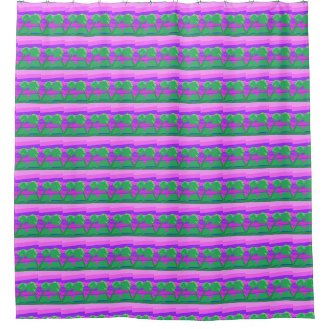 Mt. Sunset Pink Green Purple Shower Curtain (Front)