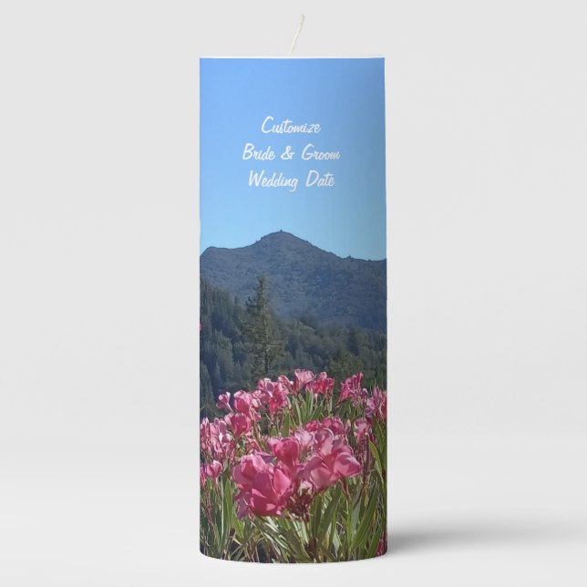 Mt Tamalpais Pink Flowers Pillar Candle (Front)