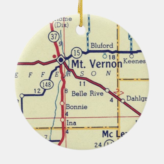 Mt. Vernon IL Vintage Map Ceramic Ornament (Back)