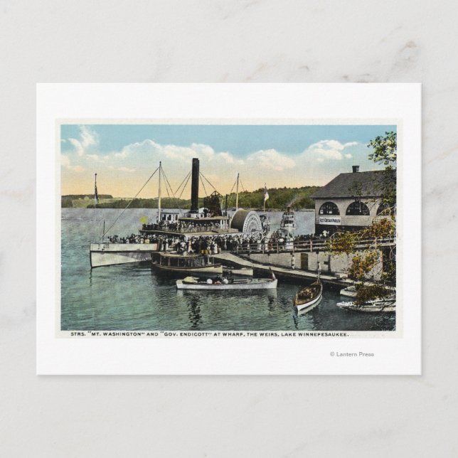 Mt. Washington, Gov. Endicott Steamers Docked Postcard (Front)