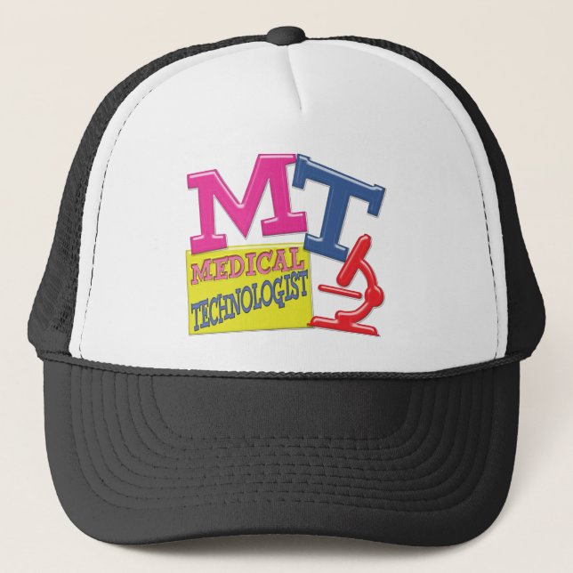 MT WHIMSICAL FUN ACRONYM LETTERS LABORATORY TRUCKER HAT (Front)