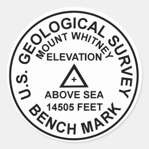 Mt Whitney USGS Style Benchmark Classic Round Sticker