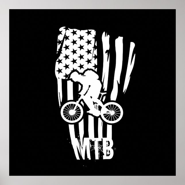 Mtb American Flag Mountain Bike  Poster (Front)