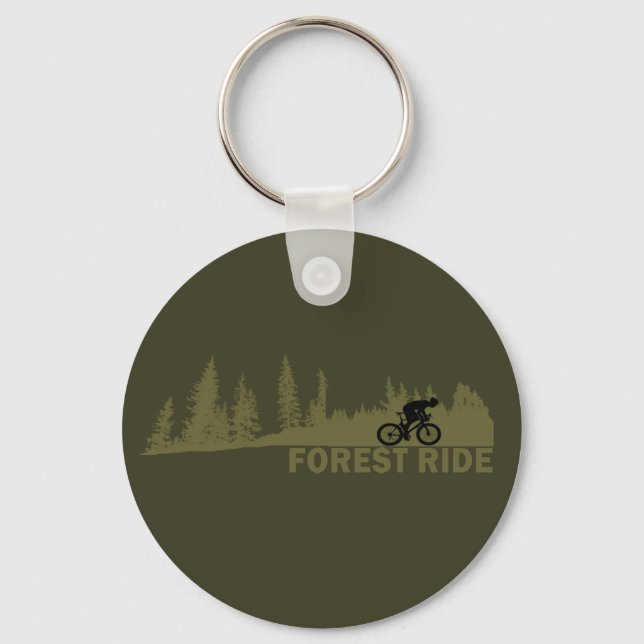 MTB Downhill Forest Ride Mountain Biking Keychain (Front)