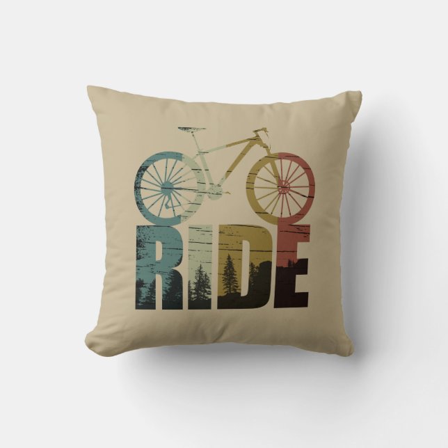 MTB Downhill Mountain Bike Rider Throw Pillow (Front)