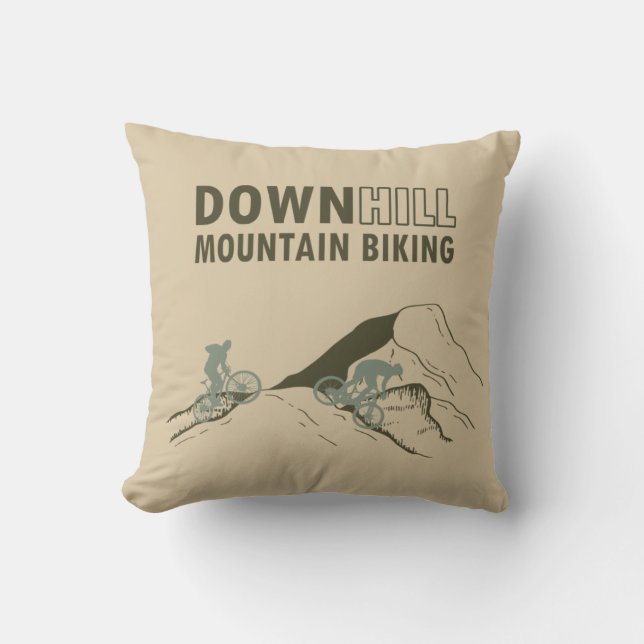 MTB Downhill Mountain Bike Throw Pillow (Front)