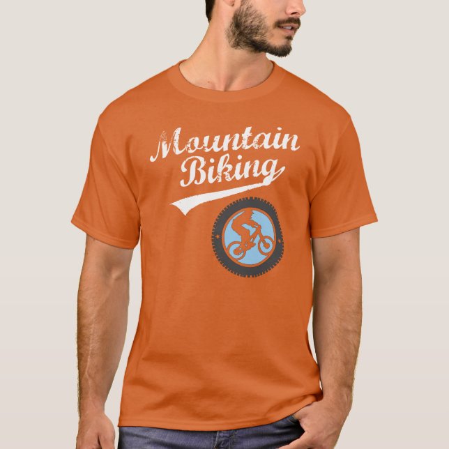 MTB Mountain Biking Retro Graphic, White & Blue T-Shirt (Front)