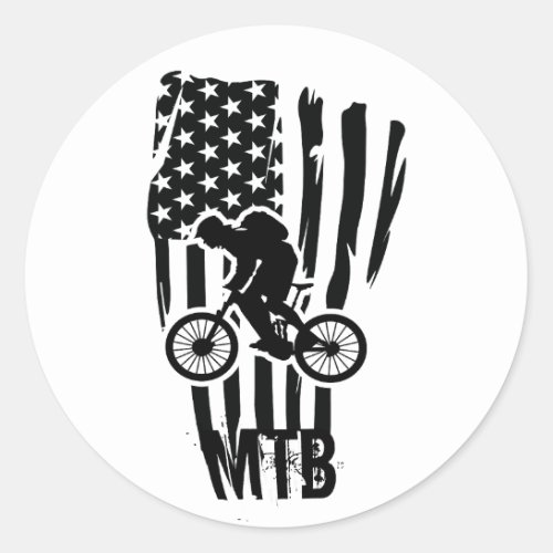 Mtb mountain biking US American black vintage flag Classic Round Sticker