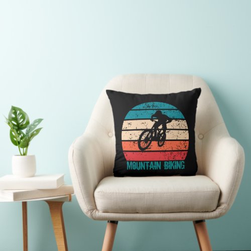 Mtb mountain biking vintage throw pillow