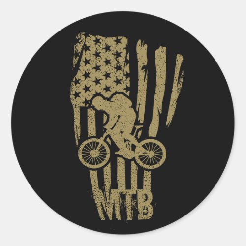 Mtb mountain biking vintage US American flag gold Classic Round Sticker