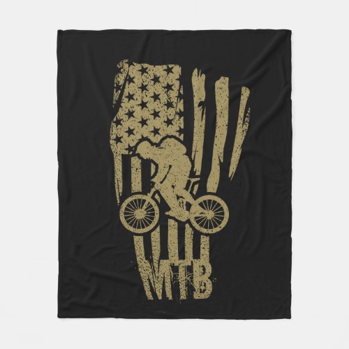 Mtb mountain biking vintage US American flag gold Fleece Blanket