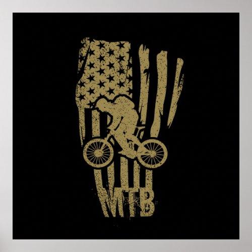Mtb mountain biking vintage US American flag gold Poster