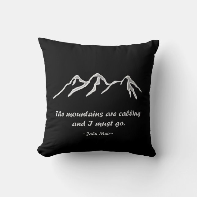 Mtns are calling/Snowy blizzard on Black Design Throw Pillow (Front)