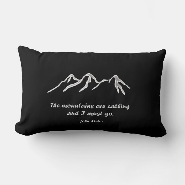 Mtns are calling/Snowy blizzard on black Lumbar Pillow (Front)