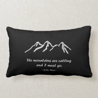 Mtns are calling/Snowy blizzard on black Lumbar Pillow