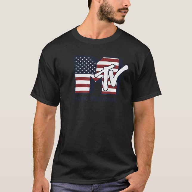 MTV Logo American Flag Graphic T-Shirt (Front)