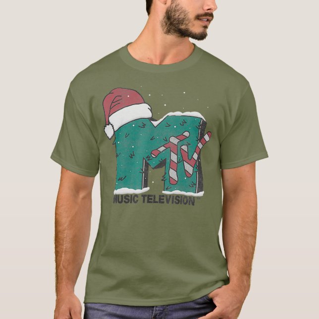MTV Music Television Candy Cane Christmas T-Shirt (Front)