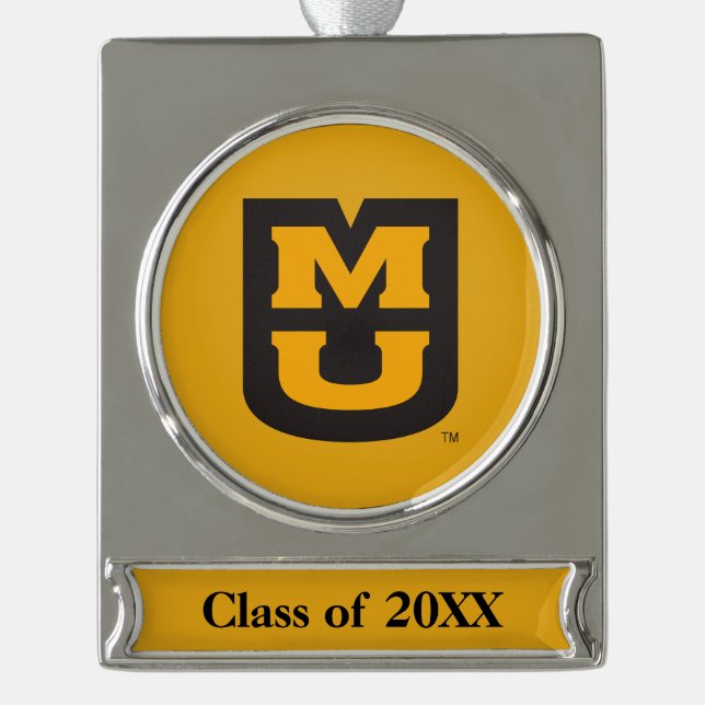 MU Logo Silver Plated Banner Ornament (Front)
