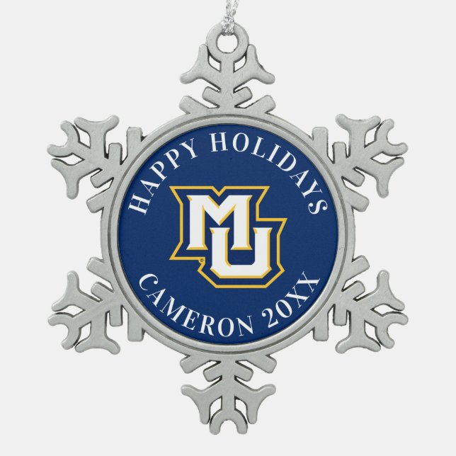 MU Logo Snowflake Pewter Christmas Ornament (Front)