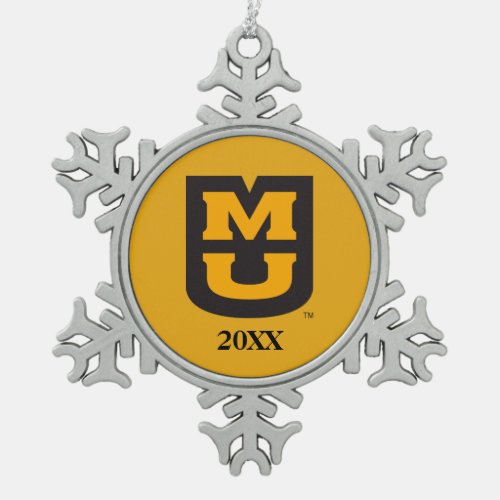 MU Logo Snowflake Pewter Christmas Ornament