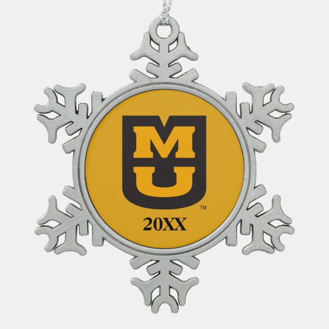 MU Logo Snowflake Pewter Christmas Ornament (Front)