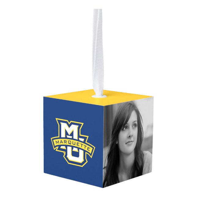 MU Marquette Cube Ornament (Back Angled)