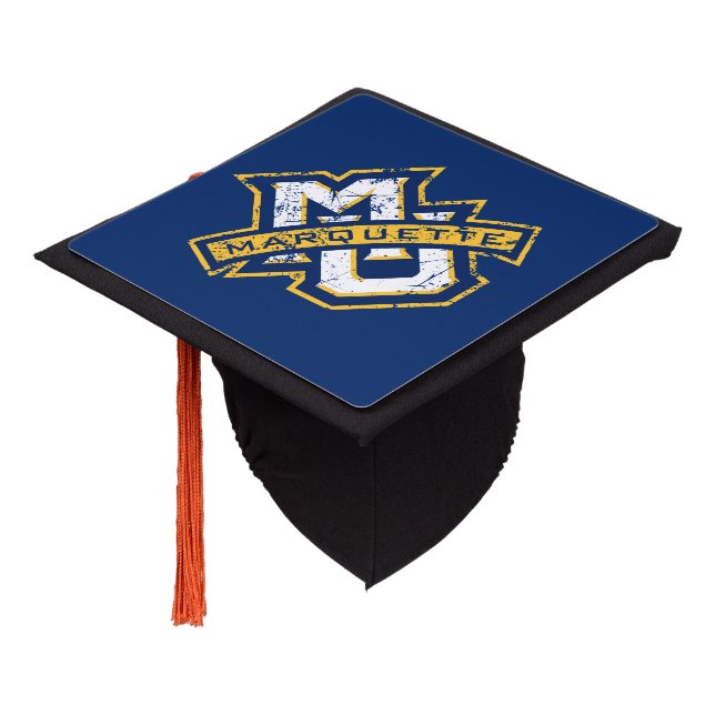 MU Marquette Distressed Graduation Cap Topper (Angled)