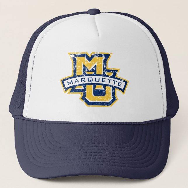 MU Marquette Distressed Trucker Hat (Front)