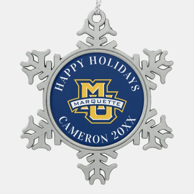 MU Marquette Snowflake Pewter Christmas Ornament (Front)