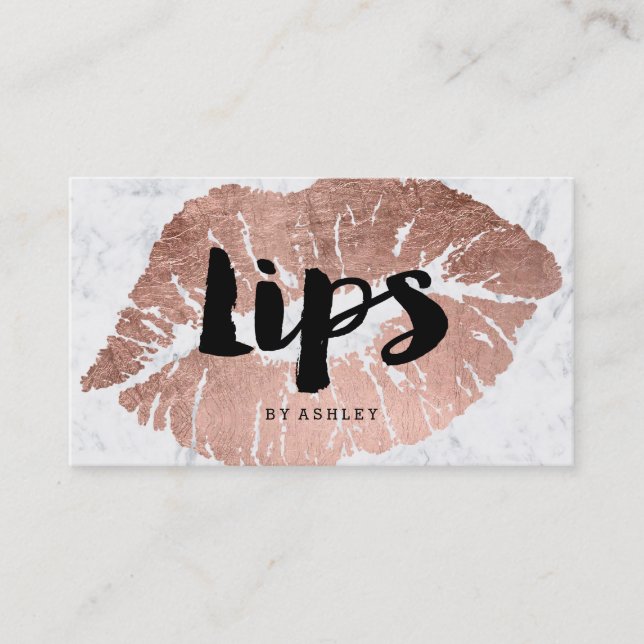 MUA makeup lips rose gold typography marble Business Card (Front)