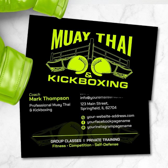 Muay Thai and Kickboxing Coach - Black and Lime Business Card (Creator Uploaded)