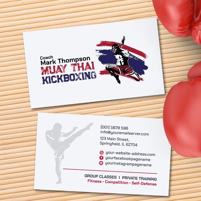 Muay Thai and Kickboxing Coach - Blue Red  Business Card (Creator Uploaded)