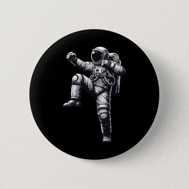 Muay Thai Astronaut Kickboxing  Button (Front)