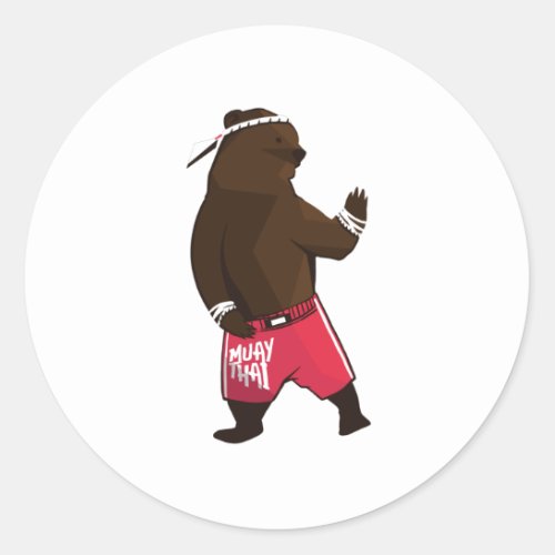 Muay Thai Bear Classic Round Sticker