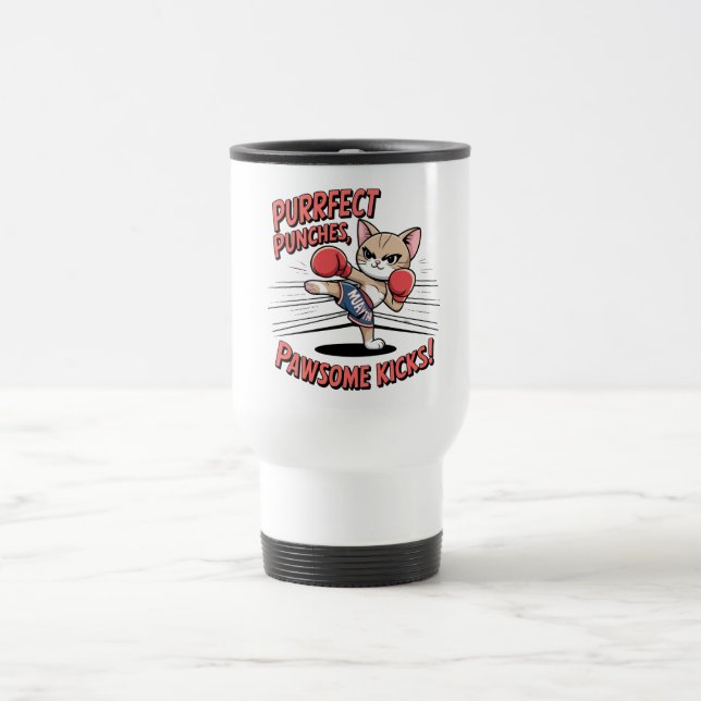 Muay Thai Boxing Cute Anime Cat Mug (Center)