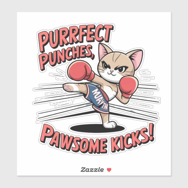 Muay Thai Boxing Cute Anime Cat Sticker (Sheet)
