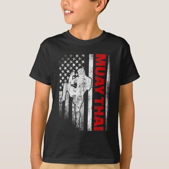 Muay Thai Boxing US American Flag T-Shirt (Front)
