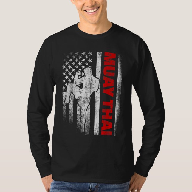 Muay Thai Boxing US American Flag T-Shirt (Front)