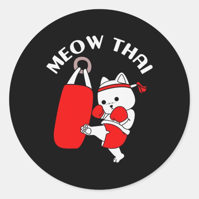 Muay Thai Cat Meow Thai  Classic Round Sticker (Front)