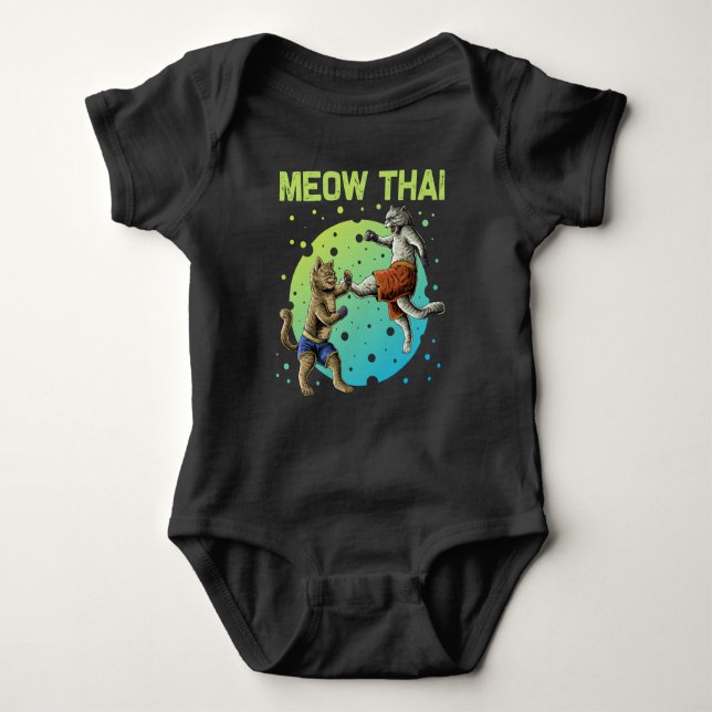 Muay Thai Cats Humor Thai Boxing Fighter Baby Bodysuit (Front)