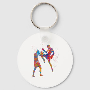 Muay thai fighter in watercolor keychain