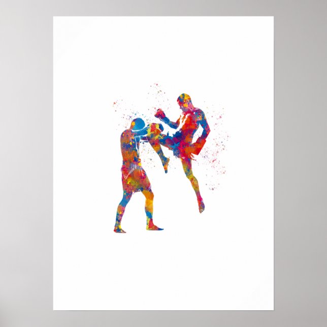 Muay thai fighter in watercolor poster (Front)