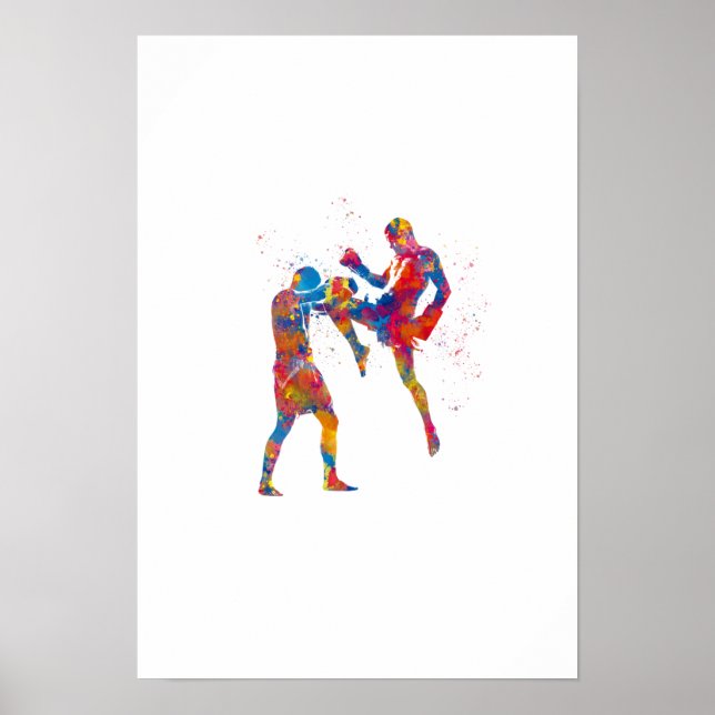 Muay thai fighter in watercolor poster (Front)