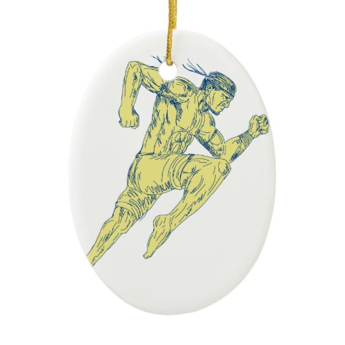 Muay Thai Fighter Kicking Side Drawing Ceramic Ornament