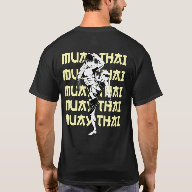 Muay Thai Fighter Repeating Text Checking Kick Mma T-Shirt (Back)