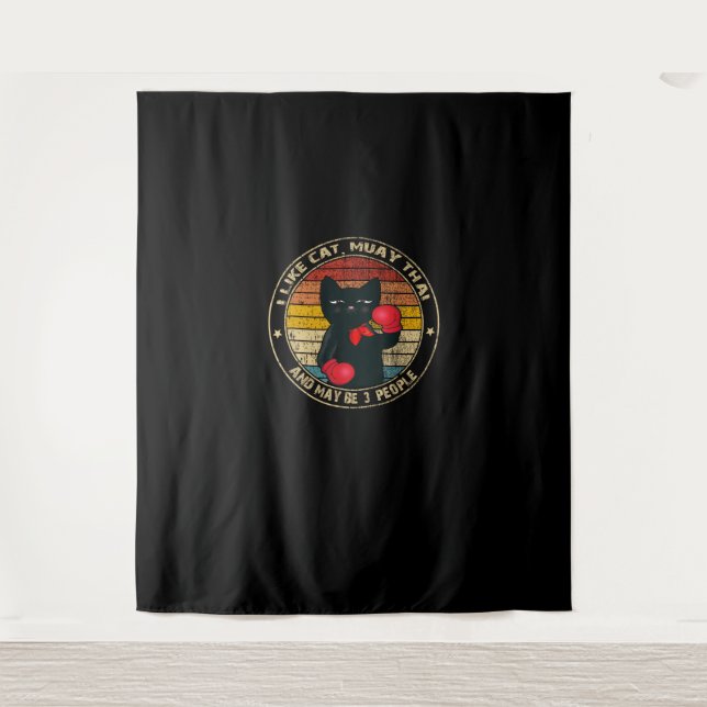 Muay Thai Funny Cat Kickboxing Thailand Boxing Cat Tapestry (Front)