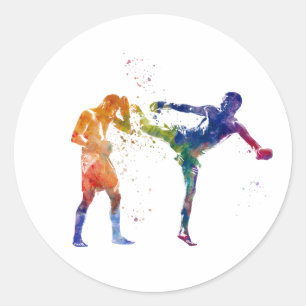 Muay thai in watercolor classic round sticker