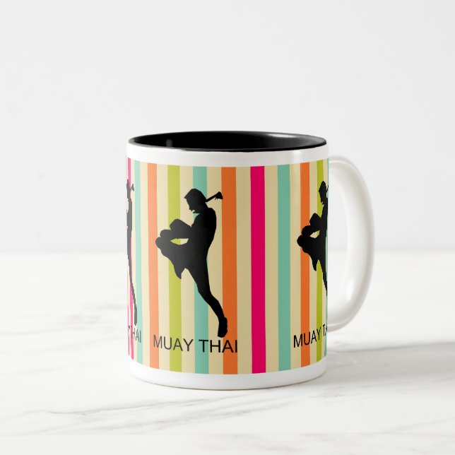 Muay Thai Kickboxing: Martial Arts Thailand Two-Tone Coffee Mug (Front Right)