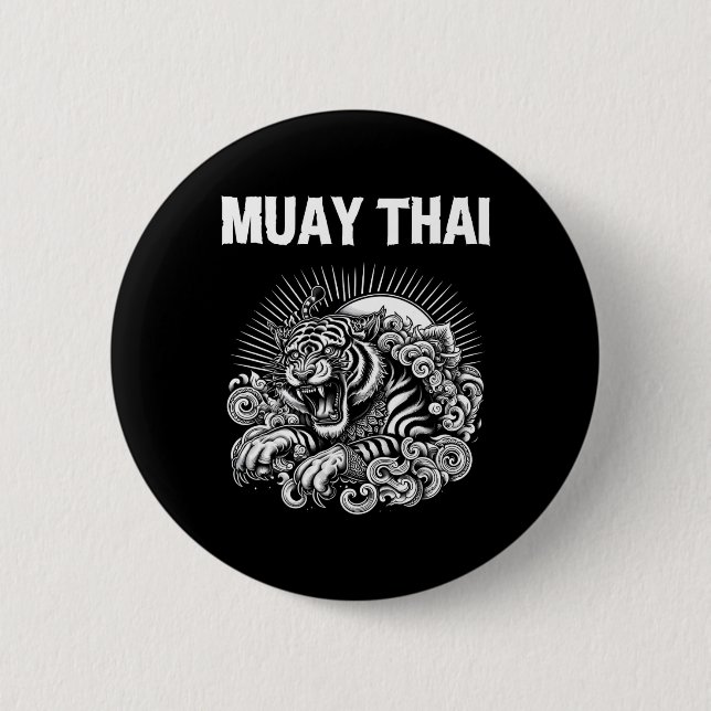 Muay Thai Language Tattoo Tiger Roar Kickboxing Th Button (Front)